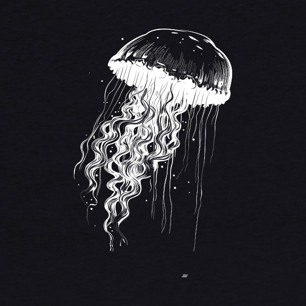 Jellyfish white on black - Jellyfish motif by Unelmoija